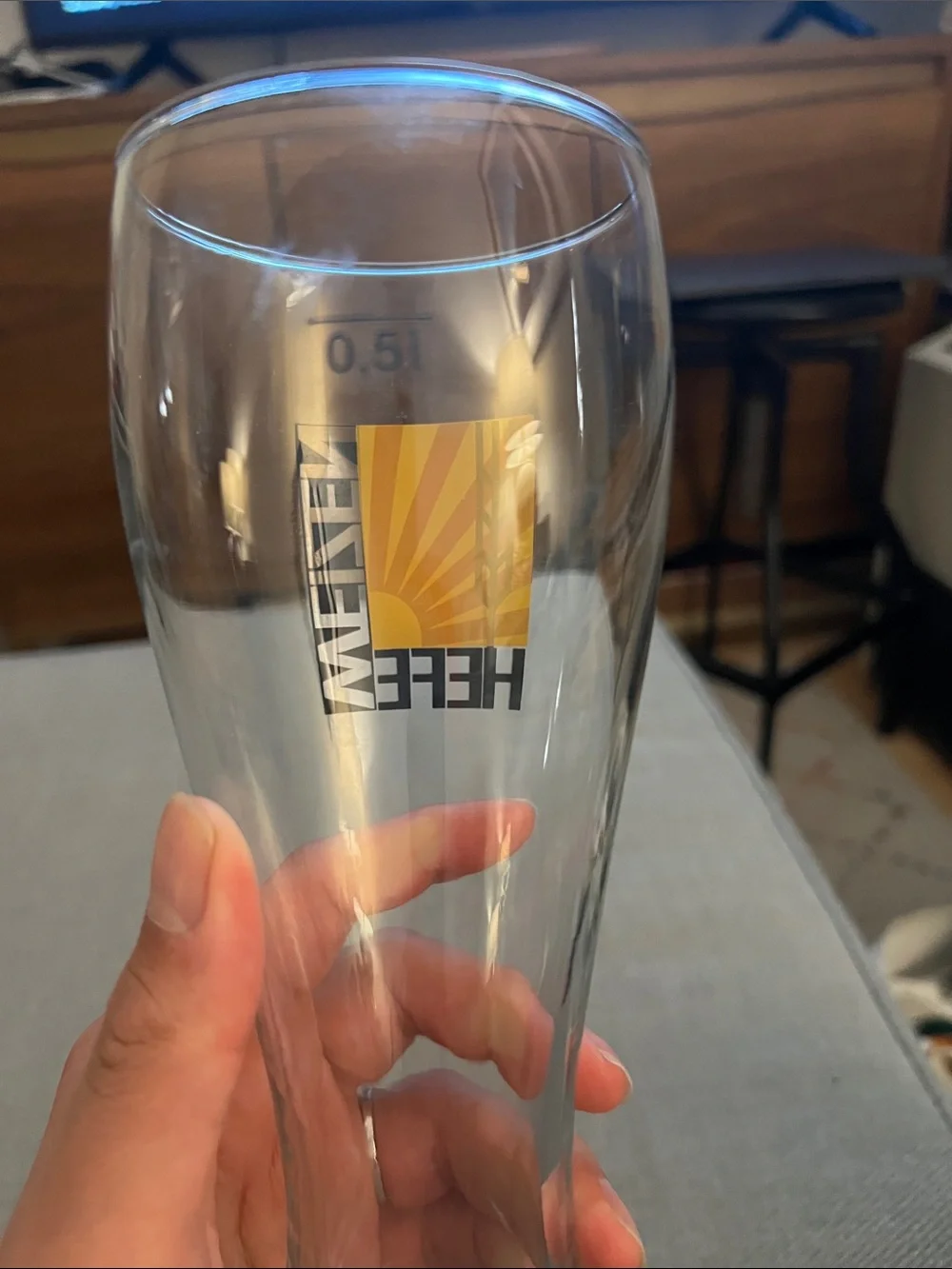 Hefeweizen Tall Beer Glass with Sunburst Logo - Clear